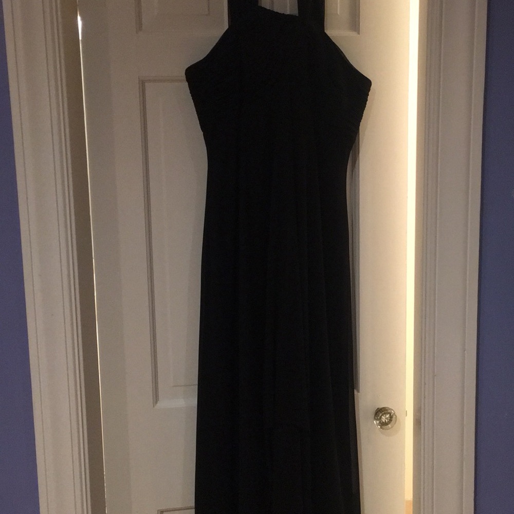 Long black flowy prom dress or formal dress
